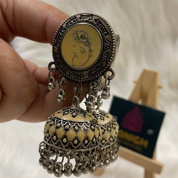 oxidised hand-painted beautiful jhumkas - Picture 6 of 12